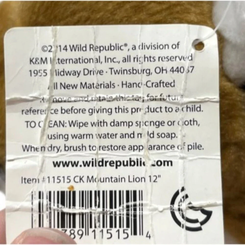 Wild Republic Plush Mountain Lion Size 12 in Tan White Cuddlekins 11515